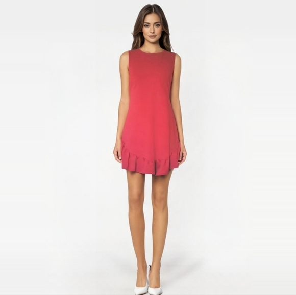 Betsey Johnson 90's Deep Red Ruffle Hem Sleeve Shift Dress - Picture 1 of 7